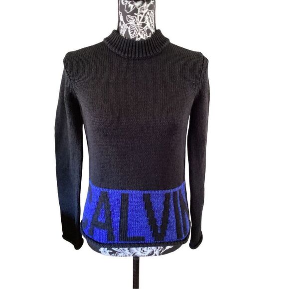 Calvin Klein Heavyweight High Collared Tight Knit Sweater Logo Winter Fall Desig - Picture 1 of 13